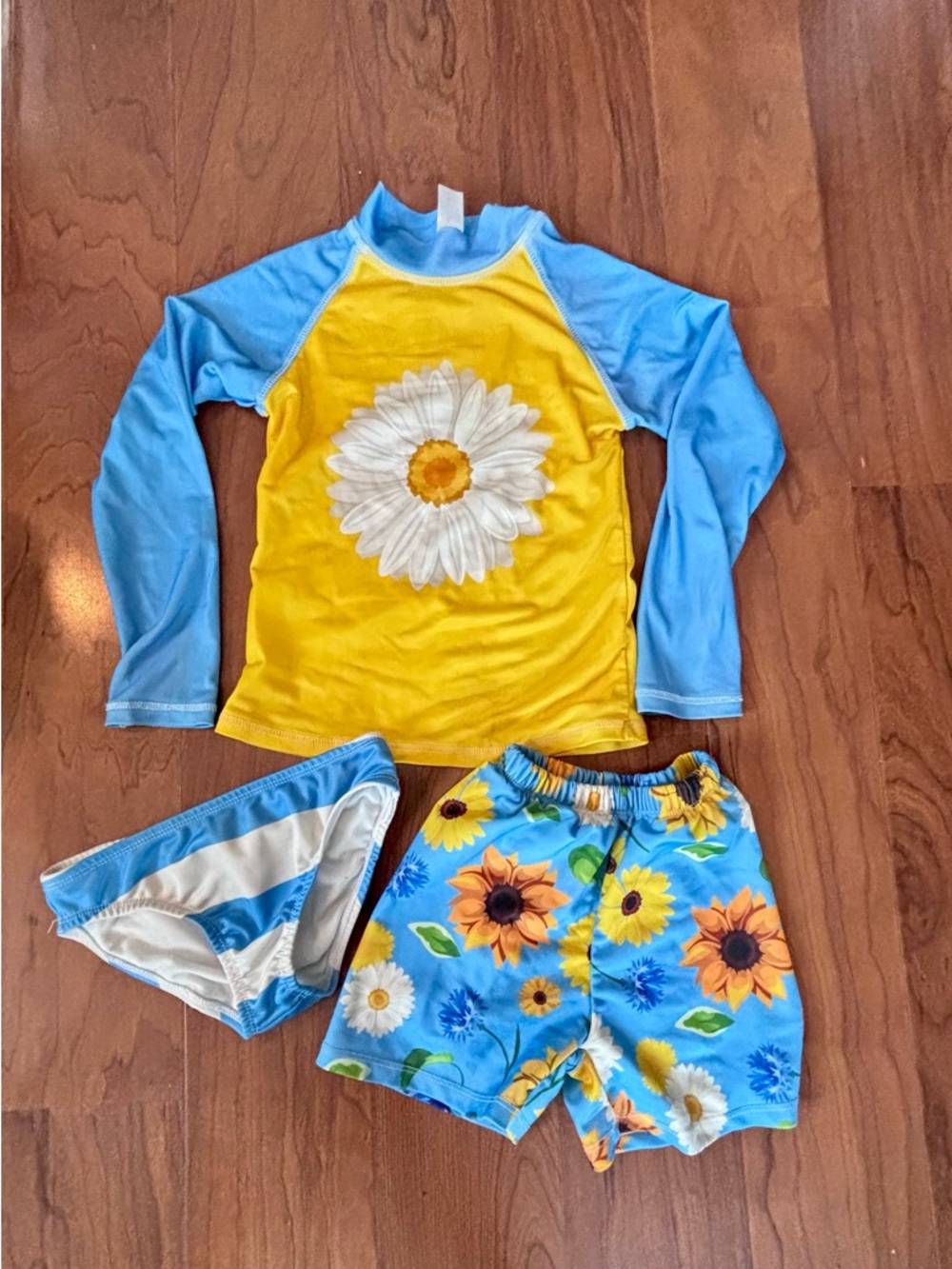 Yellow & Light Blue Daisy Rashguard Swim Set for Kids
